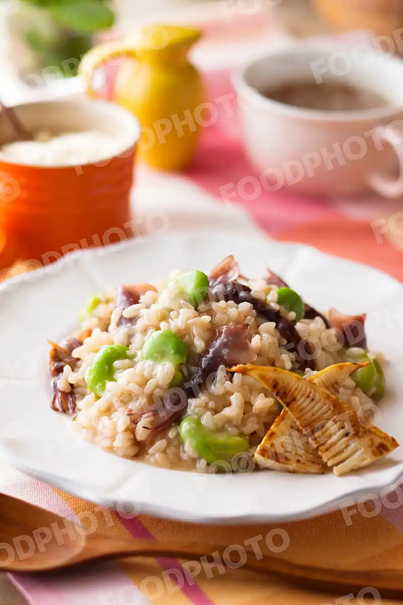 ほたるイカと空豆のリゾット