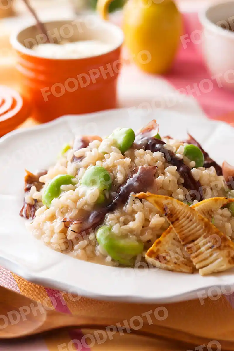 ほたるイカと空豆のリゾット