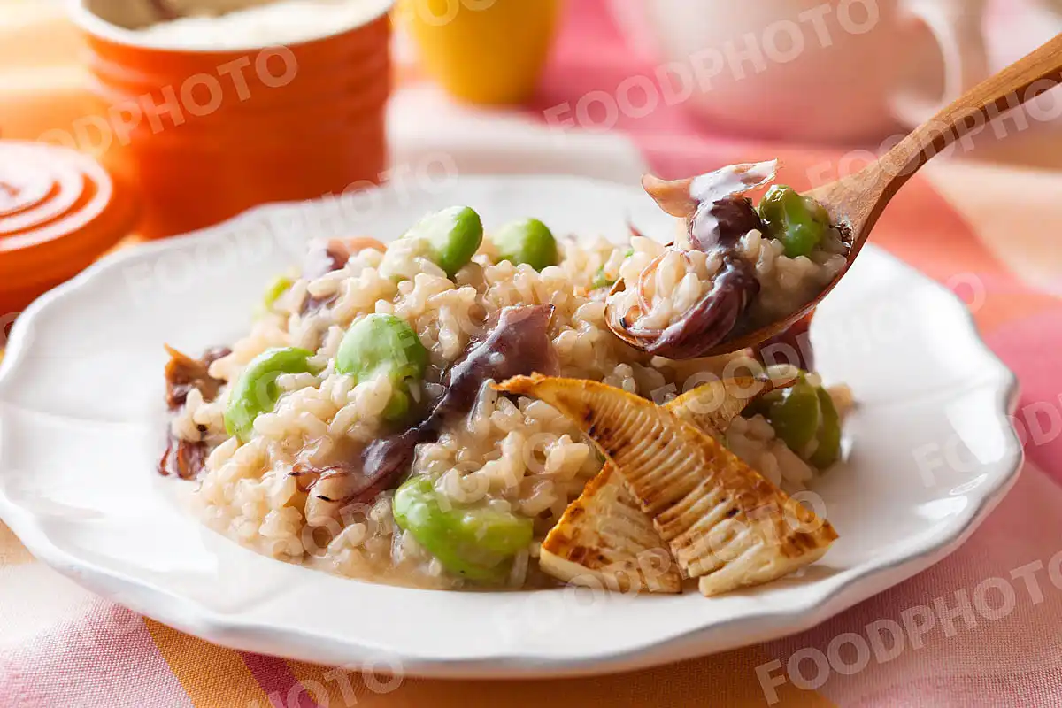 ほたるイカと空豆のリゾット